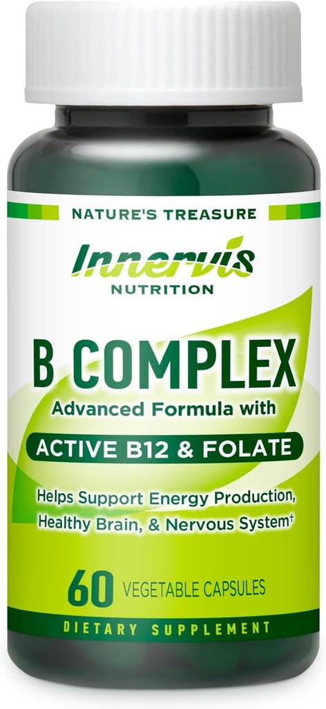 Bioactive B Complex with Active B12 & Folate - Understøtter energi, hjerne og nerve sundhed, 60 Veganske kapsler