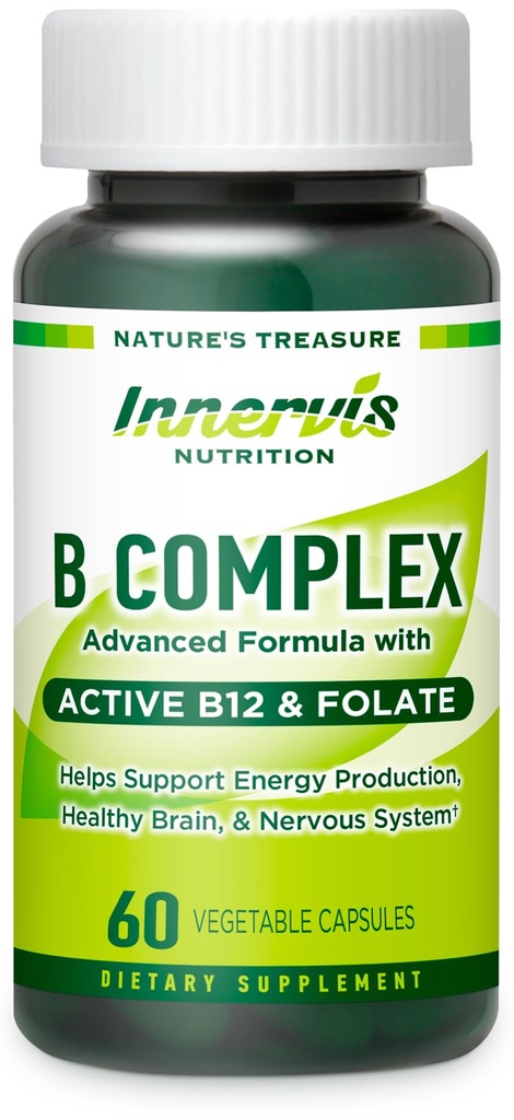 Bioactive B Complex with Active B12 & Folate - Understøtter energi, hjerne og nerve sundhed, 60 Veganske kapsler