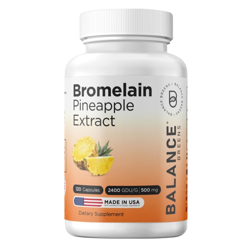 Balancebreens Bromelain 500 mg, 120 kapsler - Ananas ekstrakt fordøjelsesenzymer, understøtter fordøjelse og fælles kosttilskud