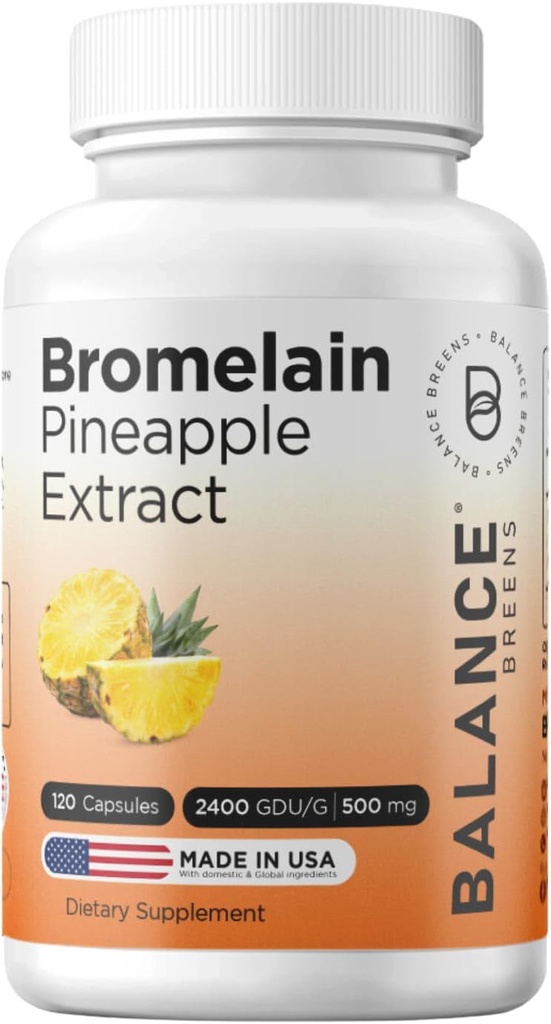 Balancebreens Bromelain 500 mg, 120 kapsler - Ananas ekstrakt fordøjelsesenzymer, understøtter fordøjelse og fælles kosttilskud