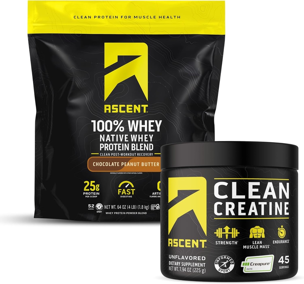 Aduft 100% Whey Protein Powder, Chokolade Peanut Butter 4 LB & Creatin Monohydrat Powder, Unflavored 45 Serveringer