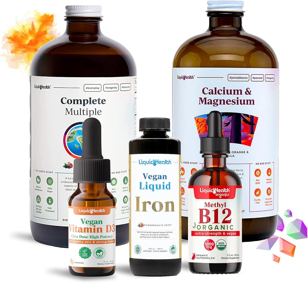 LIQUIDHealth Ultimate Bariatric Liquid Vitamin Supplement Bundle - Daily Bariatrical Multivitamin med jern, Calcium, Magnesium, Vegan Vitamin D3 & Organic B12 - Bariatriatric Kirurgi Skal Haves, USA Made