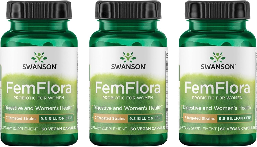 Swanson FemFlora - Feminin probiotisk supplement Support Flora of The Mouth, GI Tract og Vagina - Probiotika til kvinder med 9 milliarder CFU Per Capsule - (60 kapsler) (3 Pack)