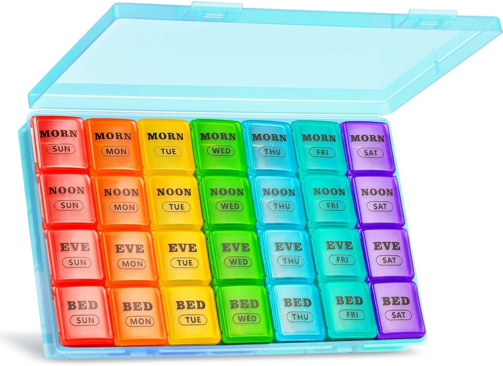 XL Stor Ugentlig Pill Organizer 4 gange om dagen, 7-dag Pill bokse og Organizer AM PM, store afdelinger Pill sag, Månedlig Medicin Organizer 28 dages dispenser for fiskeolier