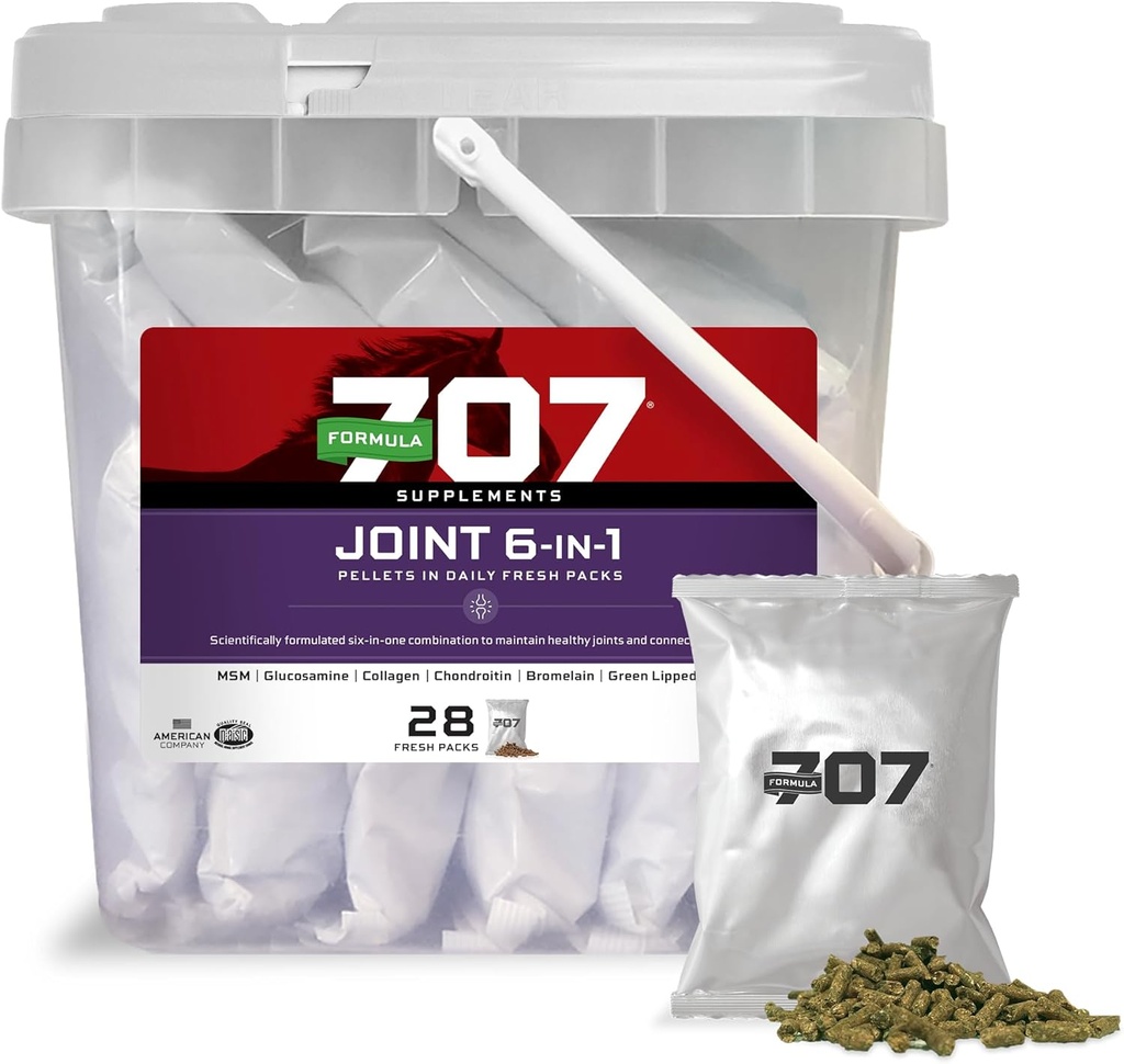 Formel 707 Joint 6in1 Equine Supplement, Daily Fresh Packs - Støtte til fælles integritet og inflammatorisk respons i heste - Green- Lipped Mussel, MSM, Glucosamin, Chondroitin & Collagen