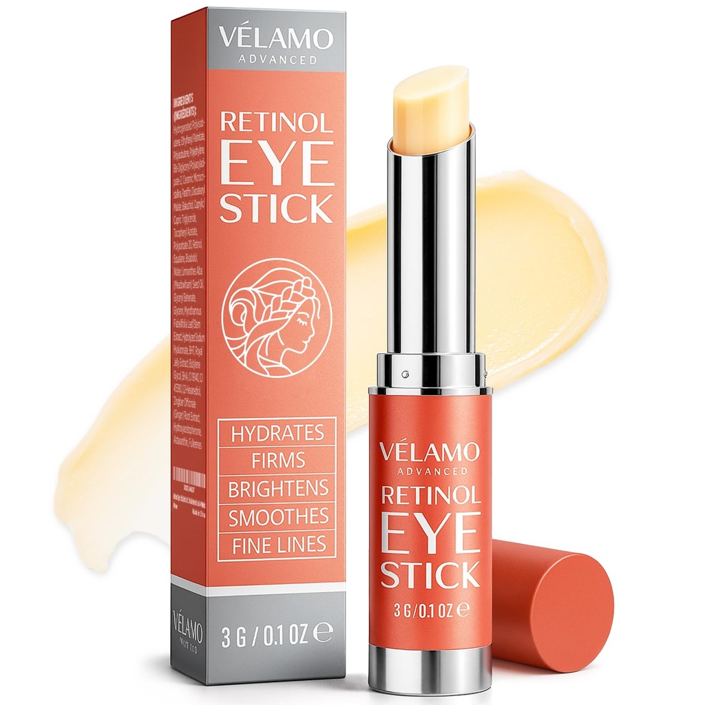 VELAMO ADVANCED Retinol Eye Balm Stick med Bakuchiol: Under Eye Cream for mørke cirkler og Puffiness - Anti Aging Reducerer fine linier Rynker under Eye Tasker i 4- 8 uger 0,1 OZ / 3g