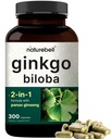 NatureBell Ginkgo Biloba 6,000mg med Panax Ginseng 500mg Per Serving Note 124; 300 kapsler - Max Strength Ginko Biloba Extract Kosttilskud - fremmer hukommelse, fokus og hjerne sundhed