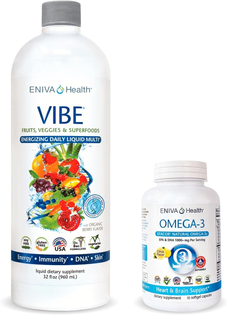 Eniva Vibe Fruit Liquid Daily Multivitamin (32oz) og Omega-3 Fish Oil (60 caps)