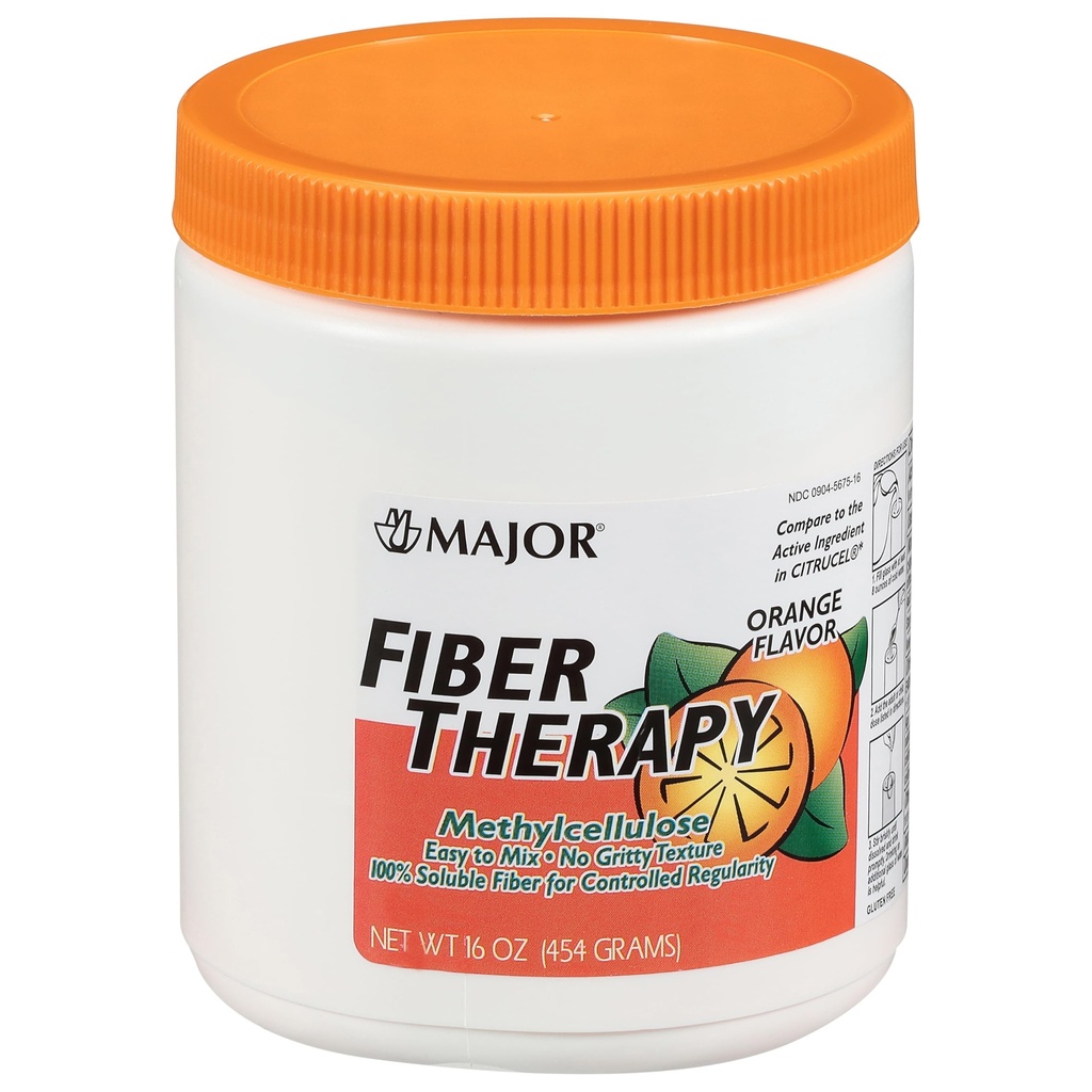 MAJOR Fiber Terapi Methylcellulose Pulver - Let at blande - Ingen Gritty Texture - Opløselig Fiber - Hjælper kontrol regelmæssighed - Orange Flavor - 16 Oz (1 pakke)