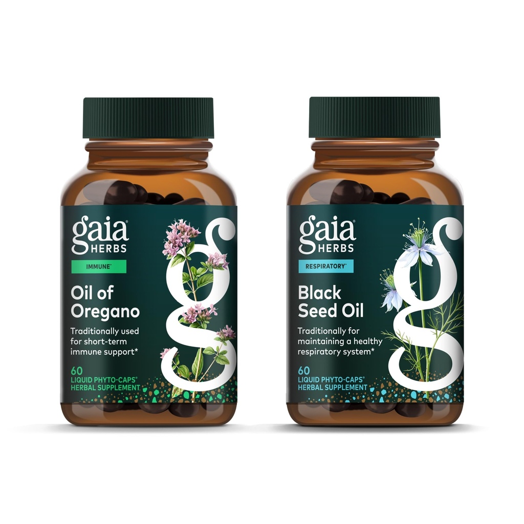 Gaia Herbs Oil of Oregano - immun- og antioxidant Support - 60 Vegansk flydende Phyto- Kapsler & Black Seed Oil - Lung, Respiratoriske og Antioxidant Support - 60 Vegansk flydende Phyto- Kapsler (2