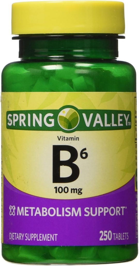 Spring Valley - vitamin B- 6 (Pyridoxin) 100 mg, 250 tabletter