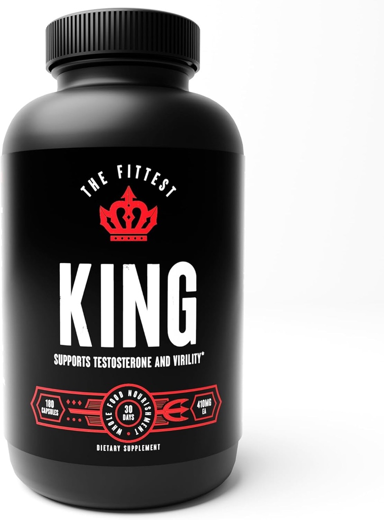 The Fittest King - Testosteron Booster supplement - Understøtter Hormone Sundhed, Stamina, & Styrke - Inkluderer Græs fodret Kvæglever, Knoglemarv, hjerte & testikel - 180 Kapsler