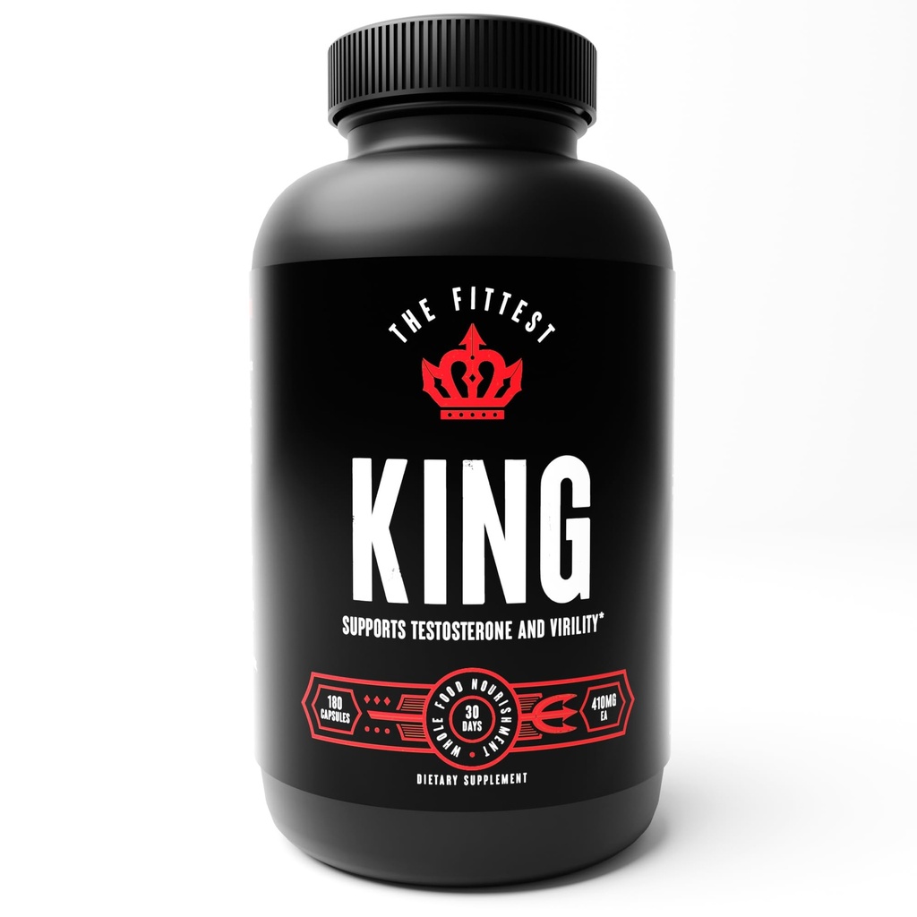 The Fittest King - Testosteron Booster supplement - Understøtter Hormone Sundhed, Stamina, & Styrke - Inkluderer Græs fodret Kvæglever, Knoglemarv, hjerte & testikel - 180 Kapsler