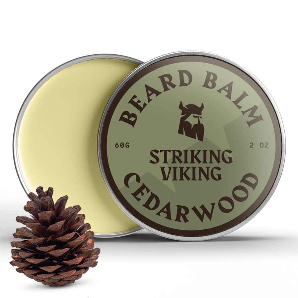 Striking Viking Beard Balm for Mænd - Leave in Beard Conditioner - Styling Balm Lavet med naturligt afledte skæg Butter, Argan & Jojoba Oliils (2 Ounce (pakke med 1), Cedar Duft)