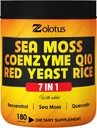 Zolotus 7 i 1 Sea Moss Supplement + Rød Gær Rice, Coenzym Q10 Kapsler, Tilsvarende med 8640mg, med Quercetin, Resveratrol, vitamin B3, vitamin D3, Body Balance, Immunsystemet & Heart Health