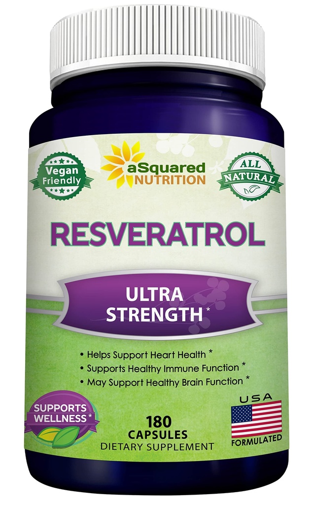 100% Natural Resveratrol - 1000mg Per Serving Max Strength (180 kapsler) Antioxidant supplement, Trans- Resveratrol piller til hjerte sundhed & Pure, Polyphenoler