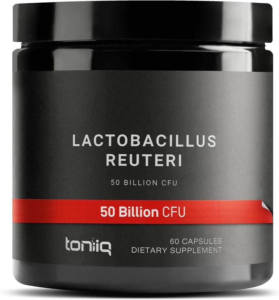 Toniiq 50 Millioner CFU Lactobacillus Reuteri Probiotic 50mg per servering - L Reuteri Probiotika - Højeste CFU Count Lactobacillus Reuteri Probiotic - 60 Vegetariske kapsler - 60 Servere