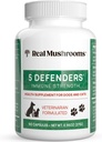 5 Defenders Mushroom supplement til katte & hunde - Chaga, Shiitake, Reishi, Tyrkiet Tail, Maitake - Kat Multivitamin & hund supplement til Wellness Support - 90 ct Real Mushrooms Powder Kapsler