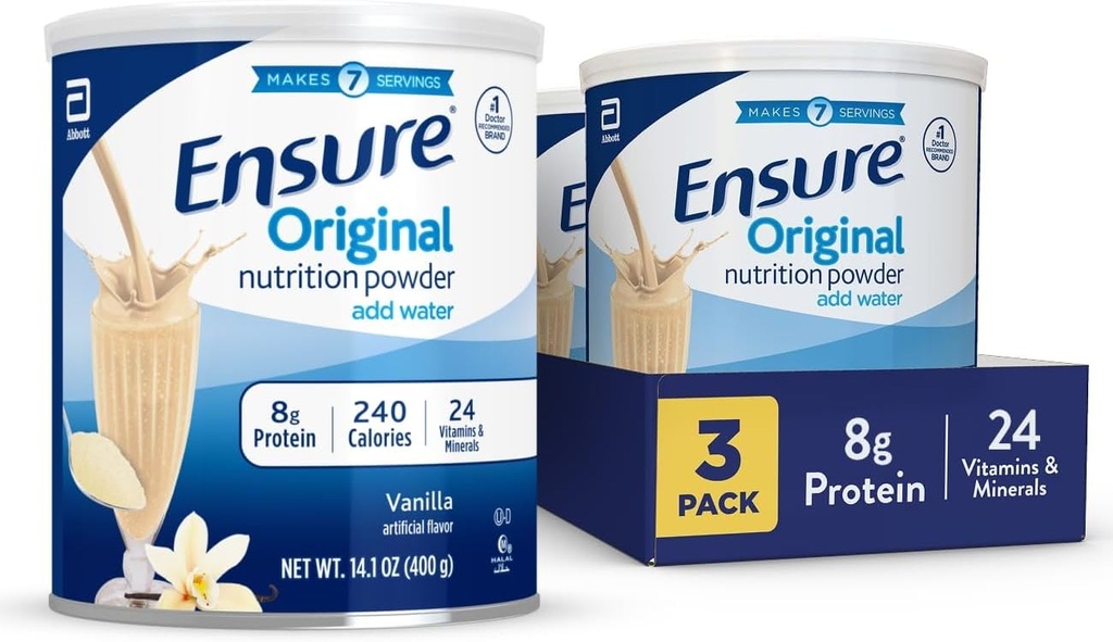 Sikre Original Vanilla Nutrition Powder 124; Vanilla Protein Powder # 124; Lille Meal Erstatning Shake Mix # 124; 8g Protein, 24 Vitamin & Min; Immunity Health # 124; 14,1 oz - 3 pakning