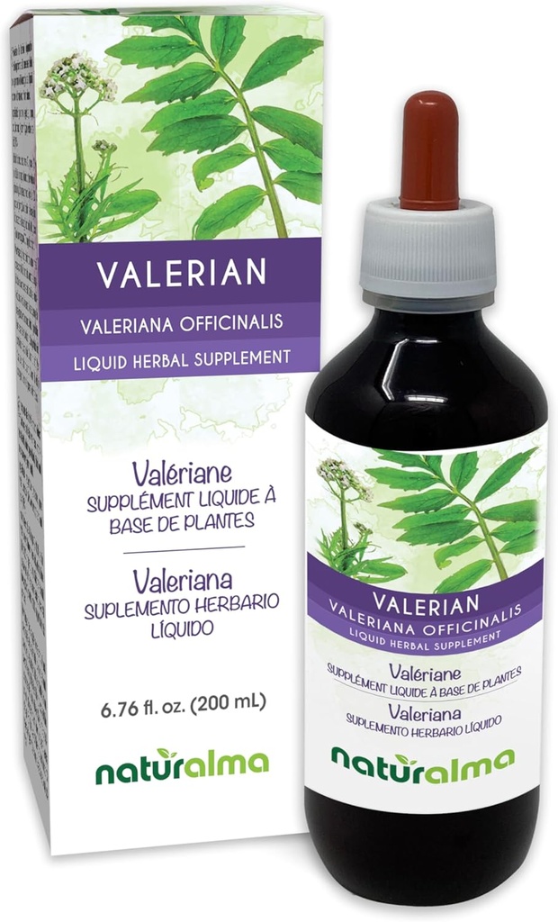 Naturalma Valerian (Valariana officinalis) Root Alkohol- Free Tincture - 6,76 fl oz Liquid Extract in Drops - Herbal Supplement - Vegan