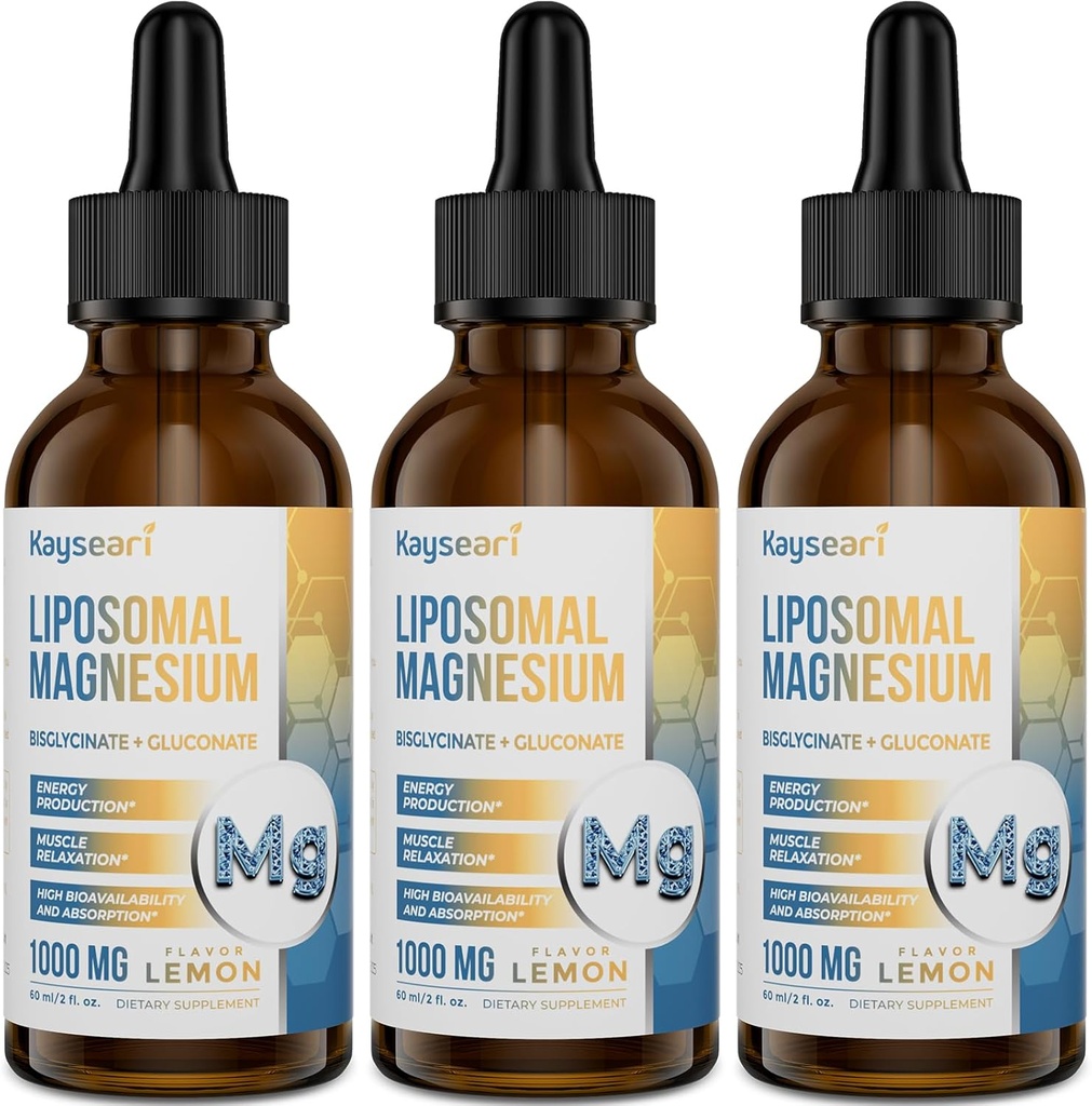 High Strength Liposomal Magnesium Drops, Let Absorberet Chelated Former af Magnesium Bisglycinat og Magnesium Gluconate, Understøtter - Søvnhjælp, Stress, Mood, Gut - 60ML Lemon Flavored Liquid Drops