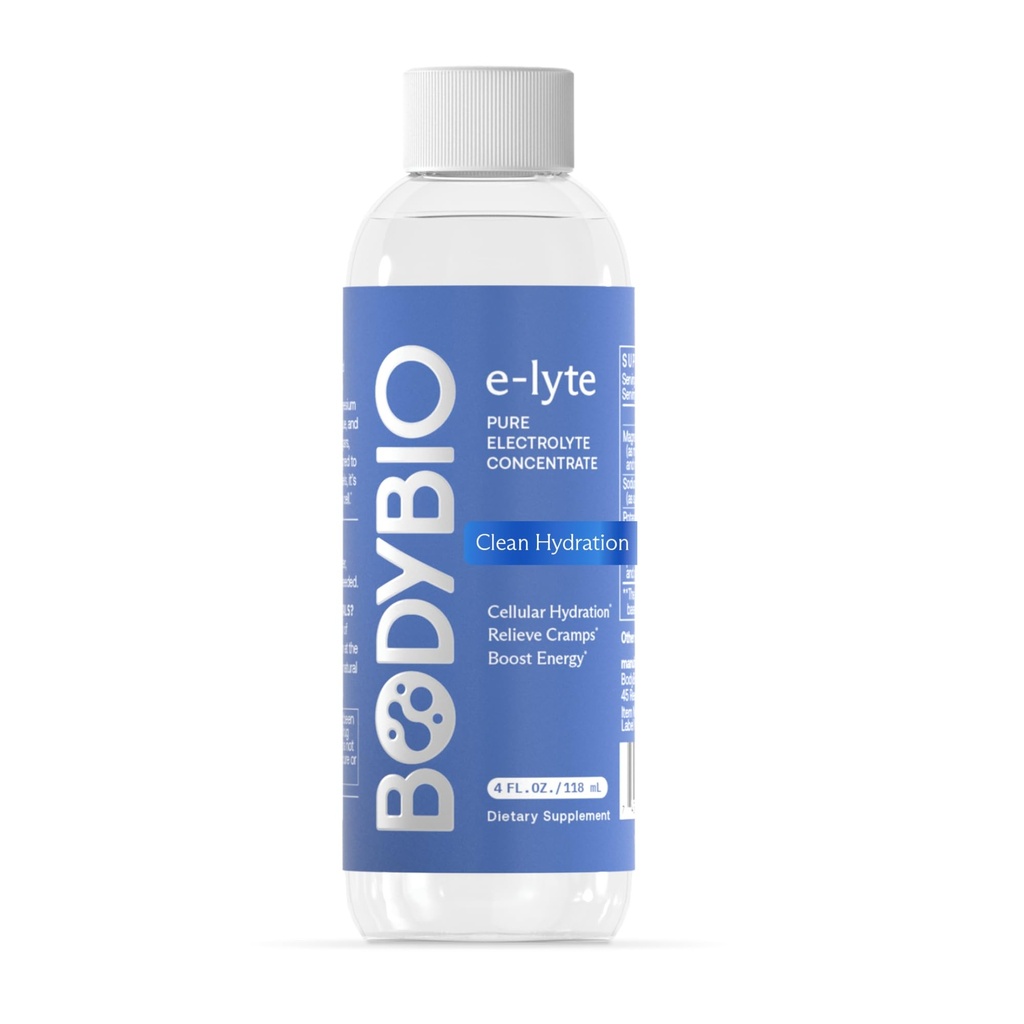 BodyBio e- Lyte - Flydende elektrolytkoncentrat til ren hydrering, Energi & Cramp Relief - Ingen sukker, Ingen kunstige flavors, Ingen fyldstoffer, Keto Friendly