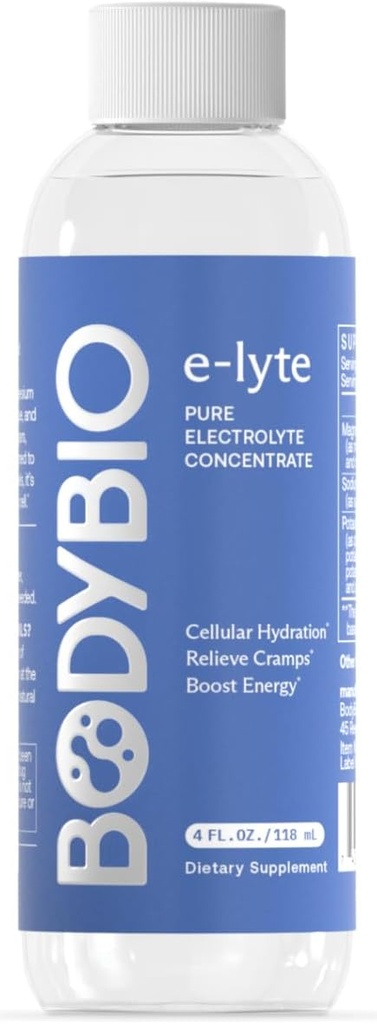 BodyBio e- Lyte - Flydende elektrolytkoncentrat til ren hydrering, Energi & Cramp Relief - Ingen sukker, Ingen kunstige flavors, Ingen fyldstoffer, Keto Friendly