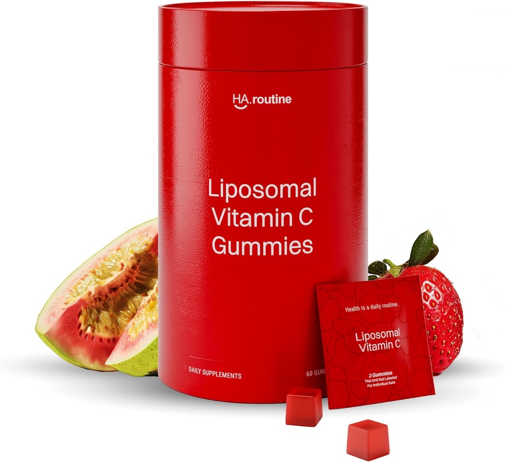Liposomal C-vitamin Gummies for voksne - 500mg per servering - 60 Gummies, High Absorption Vegan Lavsukkervitamin C Gummy, Antioxidant, Energi og Collagen Booster - Strawberry Guava Flavor