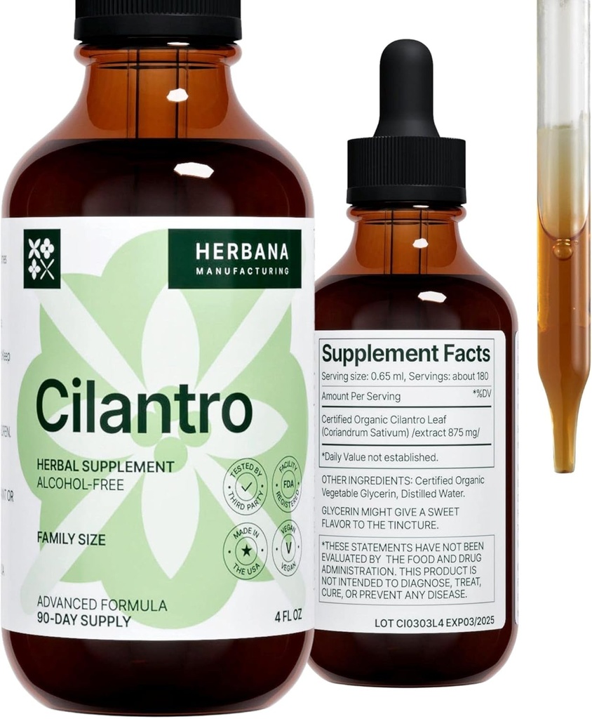 Cilantro Leaf 4 fl oz Liquid Extract - Organic Coriandrum Sativum Dryps til Krop Rensning & Detox - Natural Calming Herbal tinktur supplement til nervesystemet - Høj potens - 90-dages forsyning