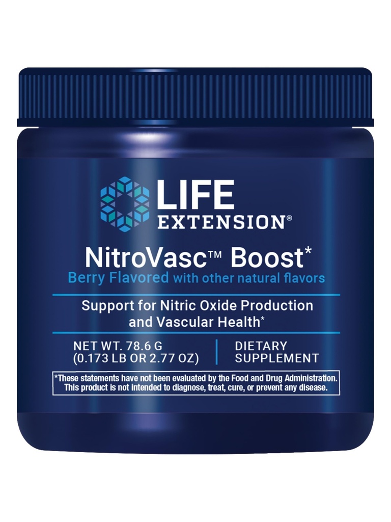Life Extension NitroVasc Boost, Blood Flow Supplement, NitroOxide Support, Heart Health, L- arginin, Gluten- Free, Non- GMO, Vegetar, 1 Scoop, 30 Serveringer