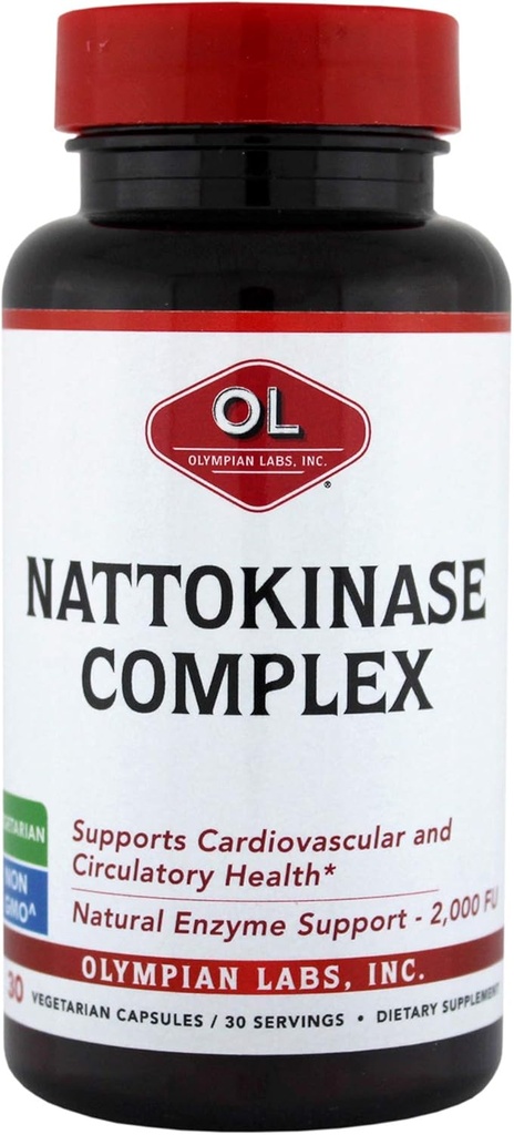 Olympian Labs Natokinase Kompleks med Grape Seed Extract Urtetilskud, Superior Heart Health Support - 30 daglige kapsler
