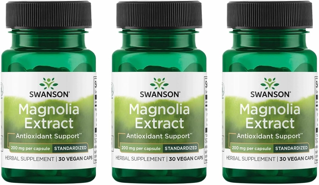 Swanson Magnolia Bark- Herbal supplement Traditionelt bruges til at fremme nervesystem og fordøjelsessygdomme støtte -Kan fremme respiratoriske sundhed & stress support (30 Veggie kapsler, 200mg Hver) 3 Pack