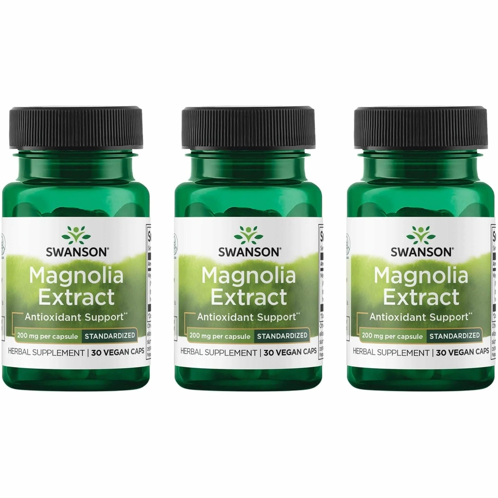 Swanson Magnolia Bark- Herbal supplement Traditionelt bruges til at fremme nervesystem og fordøjelsessygdomme støtte -Kan fremme respiratoriske sundhed & stress support (30 Veggie kapsler, 200mg Hver) 3 Pack