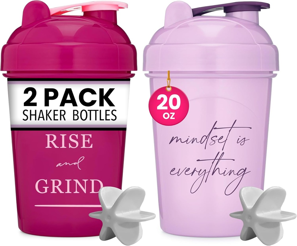 GOMOYO [2 Pack] 20oz Shaker Flaske med bevægelige Quotes (Raspberry & Lavender)