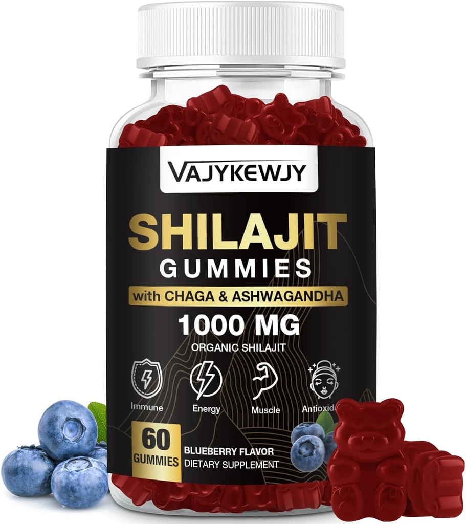 1000 MG Shilajit Gummies, Organic Shilajit Gummies with 85 + Trace Minerals, Fulvic Acid, Shilajit for Mænd & Kvinder, Shilajit Resin, Shilajit Himalayan Organic for Energy, Brain, Immunity, 60 Count