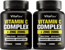 Vitamin C Supplement 2 Pack (120 Veggie kapsler) - 1500mg med zink 20mg - Højeste Absorption Vitamin C immunsupportkompleks - Vitamin C kapsler & Zinkvitaminer til voksne, Vit C immunhelp Vegan