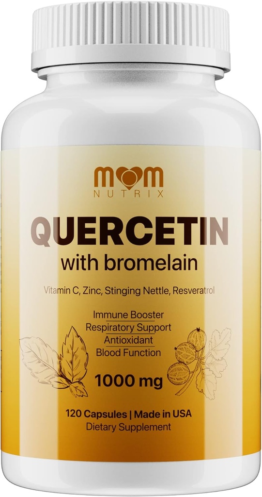 Avanceret Quercetin med bromelain - 120 kapsler med hyldebær, Stinging Nettle, Resveratrol, Zink, C-vitamin & D - Lavet i USA