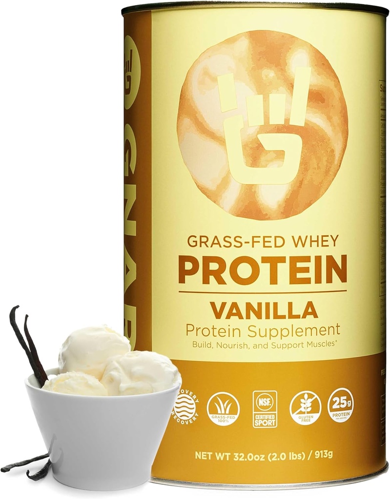 Gnarly Nutrition Vanilla Protein Powder - NSF Sport Certified - 25g Protein, Muscle Repair - Græs Fed Whey Powder, Glat Smag - Vanilla, 32 oz