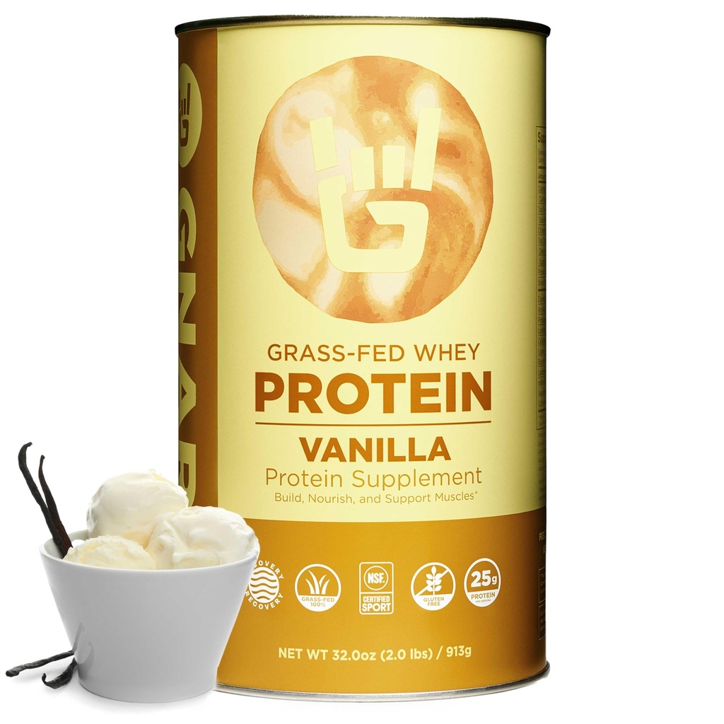 Gnarly Nutrition Vanilla Protein Powder - NSF Sport Certified - 25g Protein, Muscle Repair - Græs Fed Whey Powder, Glat Smag - Vanilla, 32 oz