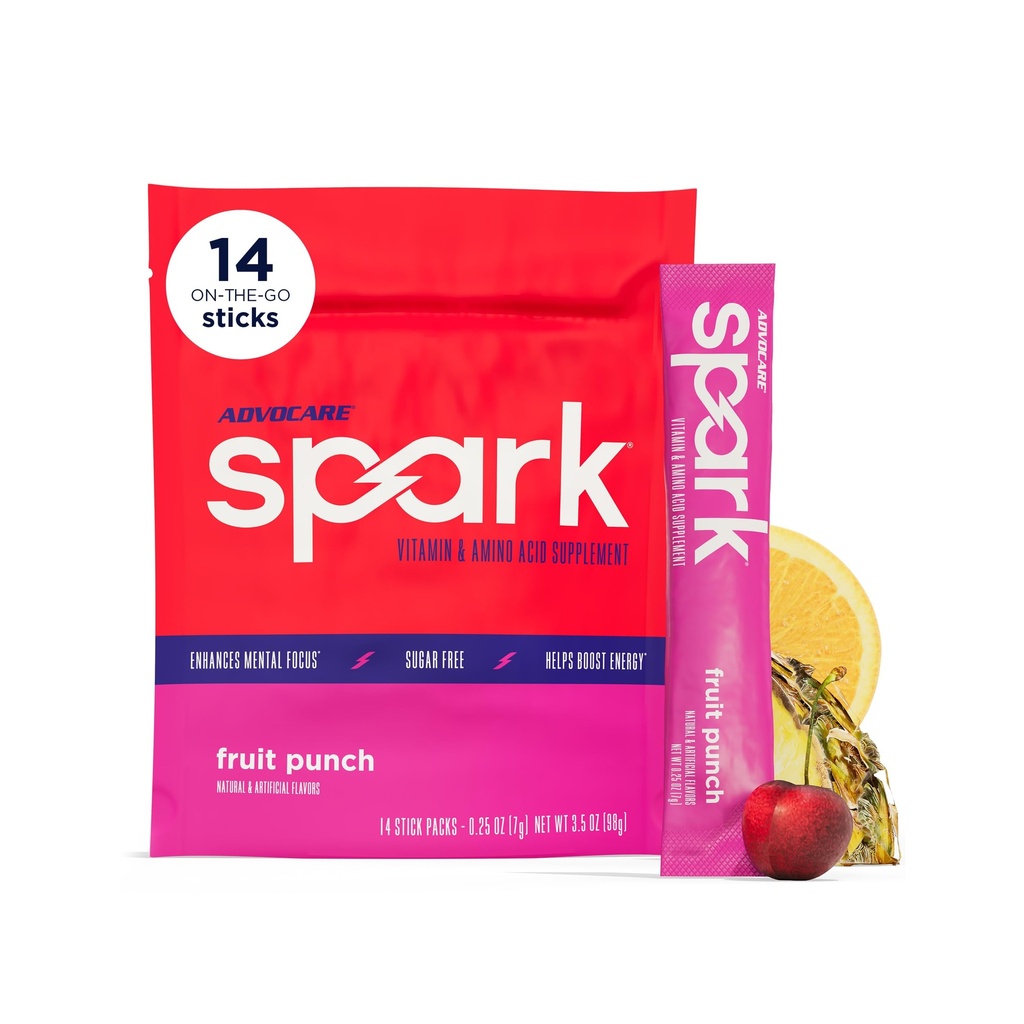 AdvoCare Gnist - Energy Drink Mix - Vitamin & Aminosyre supplement - Understøtter Energy & Focus * - Bærbar immunforsvar * - Sukkerfri - Frugt Punch, 14 Stick Packs (3.5 oz)