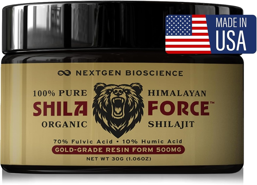 ShilaForce ™ Shilajit Pure Gold- Grade Wild- Hartered Himalayan Organic Live Resin - 500mg 70% Fulvic Acid & 10% Humaic Acid med 85 + Trace Minerals, 30g Made in USA, Brown