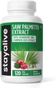 Stay ALIVE Saw Palmetto Extract Capsules w / Cranberry & Pumpkin Seed Oil, 120 Vegan Pills for Hår, U.T & Prostata, Pure Saw Palmetto for mænd og kvinder, Non- GMO, Gluten Free Pumpkin Seed Supplement