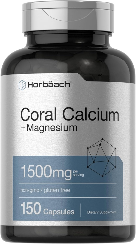 Horbäach Coral Calcium 1500mg Kapsler: 124; 150 Greve: 124; Plus Magnesium: 124; Non- GMO & Gluten Free Supplement