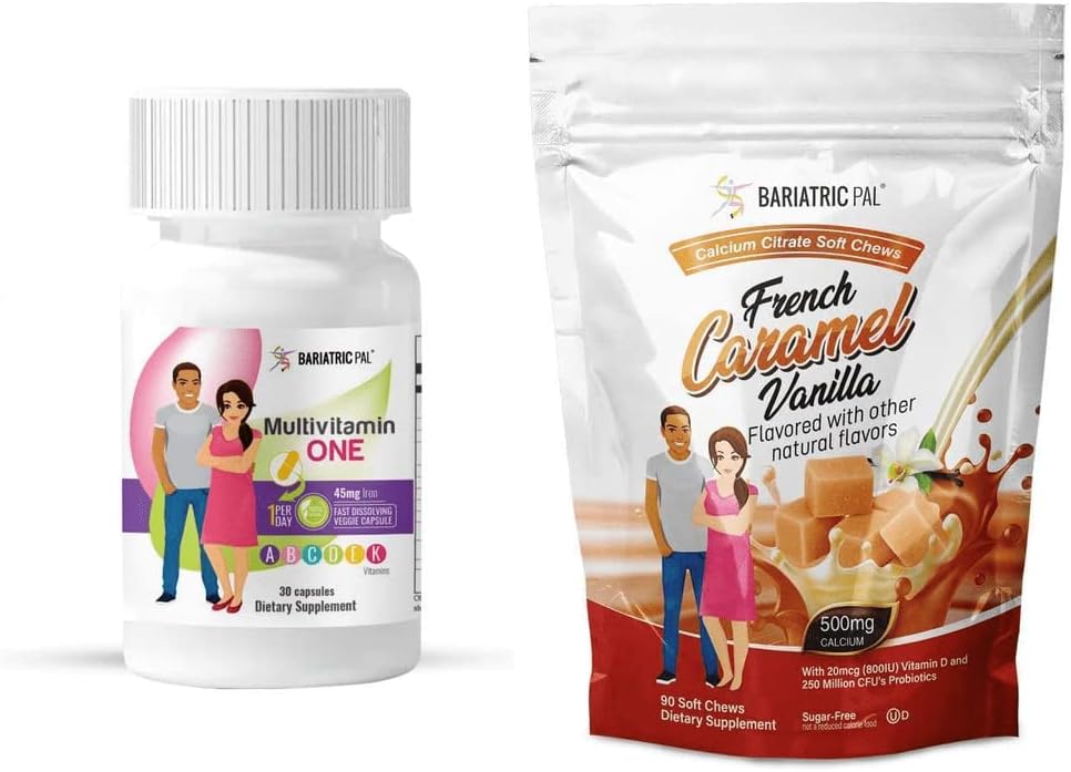 BariatricPal Duodenal Switch Complete 30- Day Supply Vitamin Pack (Kapsel med 45mg Iron Calcium Citrate Soft Chews med Probiotika - Fransk Caramel Vanilla)
