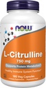 Now Foods Supplements, L- Citrullin 750 mg, Understøtter Protein Metabolisme *, Aminosyre, 180 Veg kapsler