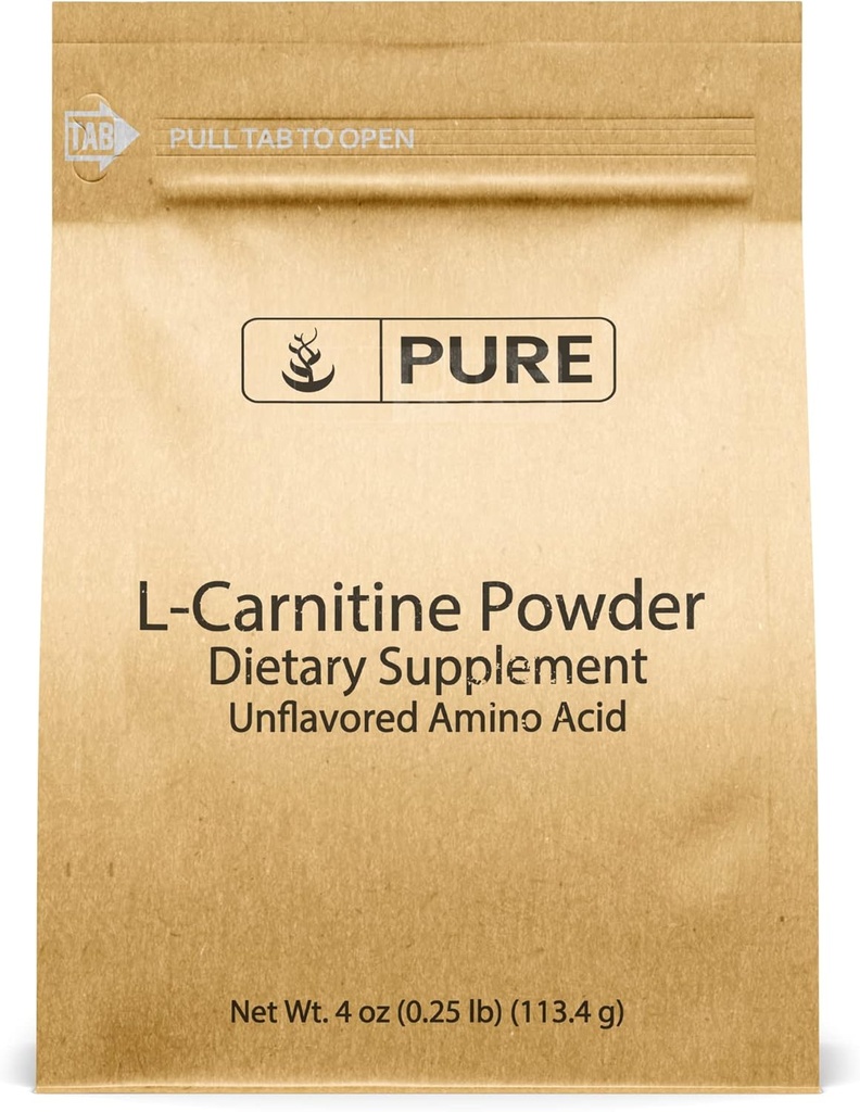 Pure Originial Ingredients L-Carnitine Powder (4 oz) Gluten-Free, Non-GMO Dietary Supplement, Unflavored, No Filler or Additives