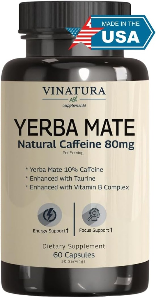 Yerba Mate 1400mg - Magic Natural Coffein & Energy Supplements * USA Made & Testet * High Potency Forbedret med Taurine og vitamin B Complex - 60 kapsler