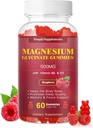 Magnesium Glycinat Gummies 500 mg, Chewable Magnesium tillæg med vitamin D3, B6, CoQ10, til afslapning, søvn & mad støtte, rolig Magnesium Gummies - 60 Hindbær Gummies