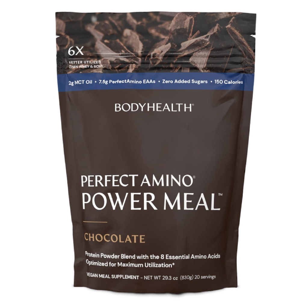 BodyHealth PerfectAmino Power Meal Shake New Dark Chocolate Flavor med MCT Oil Carb 10 og perfekt Amino Protein Base (20 Servere)