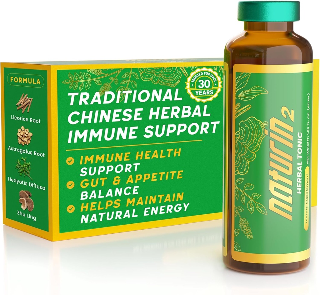 Herbal immunforsvar & Adaptogen Drink - 6 hætteglas (40ml) Name 124; 30 År af Herbal Wellness for Vitality, Energy & Digestive Health - Licorice Root, Astragalus, Hedyotis, Reishi Mushroom Extract